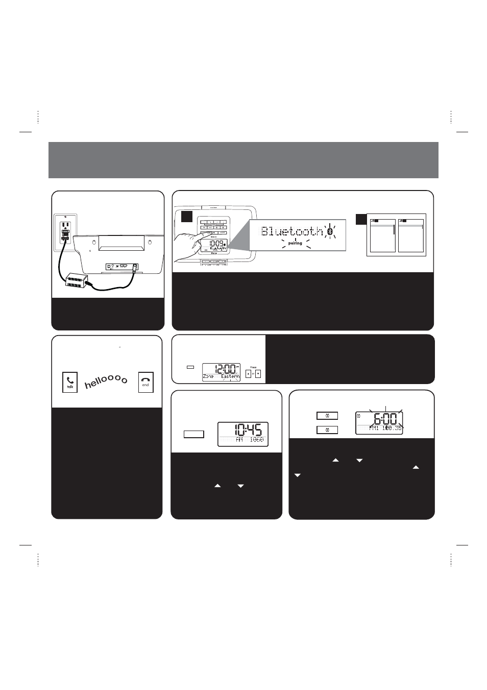 Quick start, Setting the time zone, Ipod/bluetooth/ radio/line in | Setting alarms | iHome iP47 User Manual | Page 4 / 20