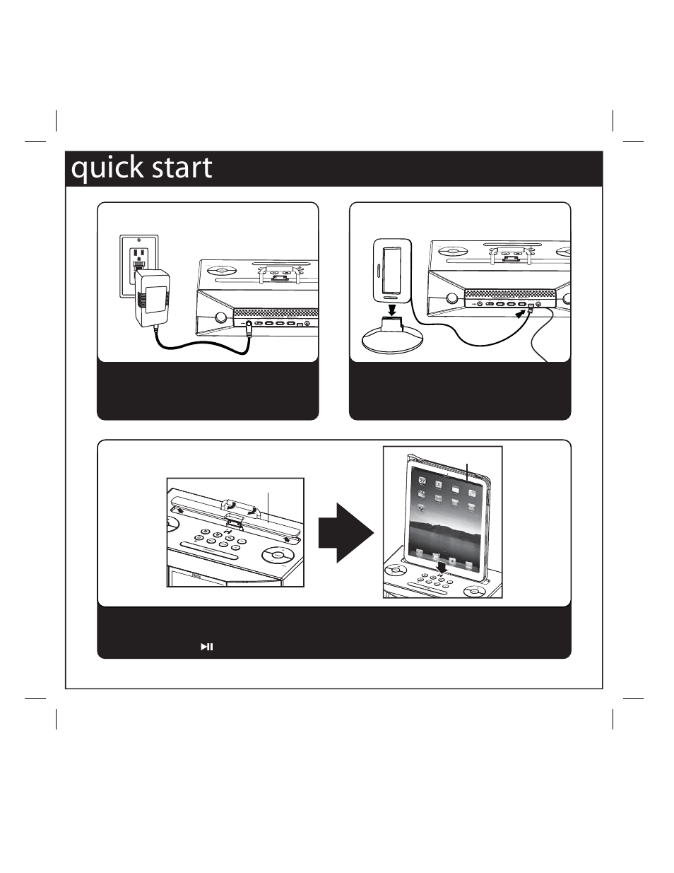 Quick start, Docking your ipad/iphone/ipod, Power | Antennas | iHome ID84 User Manual | Page 3 / 14