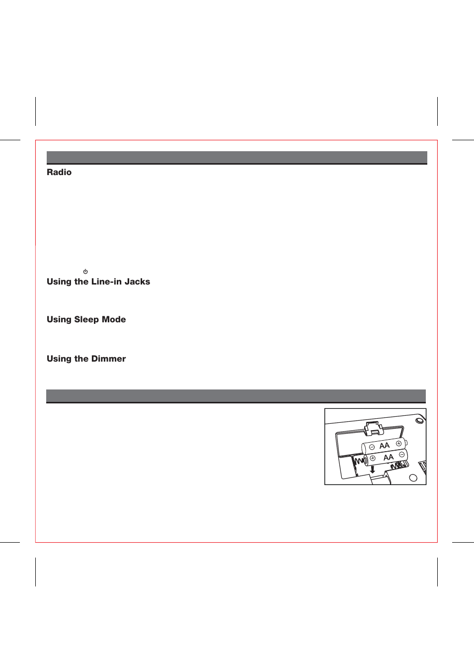 Replacing ip98 backup batteries, Using the ip98, Radio | Using the line-in jacks, Using sleep mode, Using the dimmer | iHome IP98 User Manual | Page 6 / 13