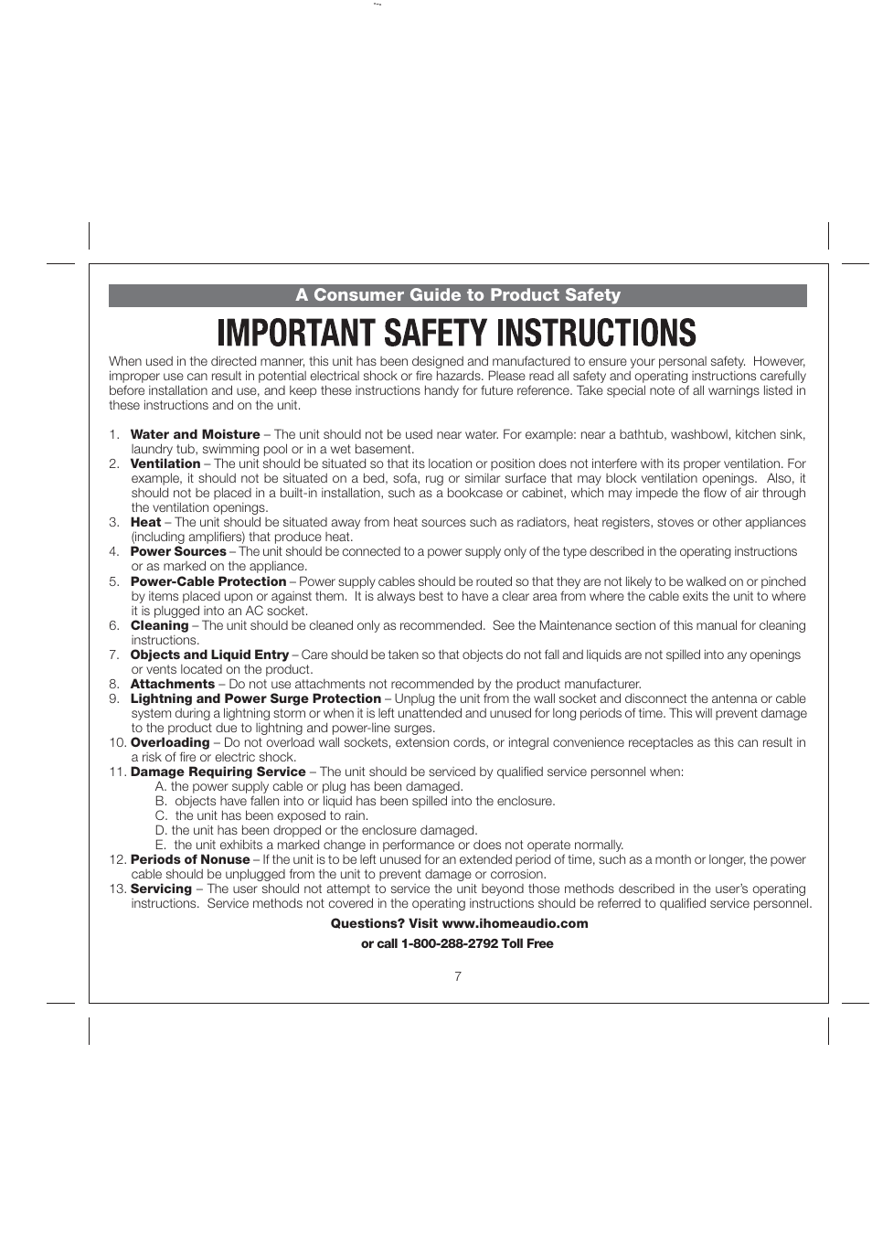 A consumer guide to product safety | iHome IP48 User Manual | Page 10 / 12