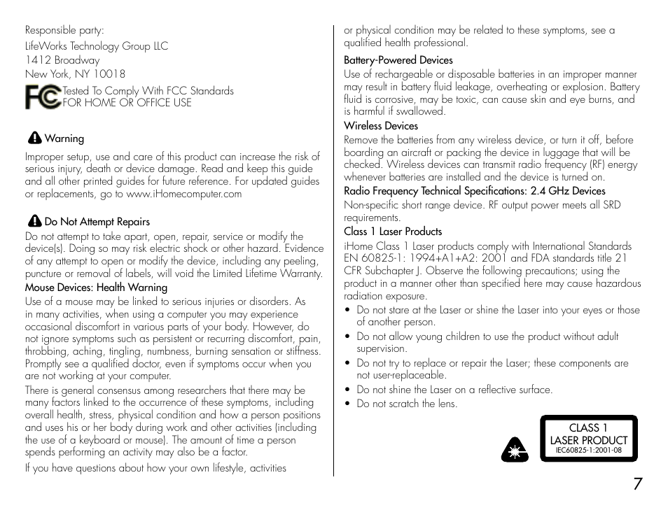 iHome IH-M183ZW User Manual | Page 7 / 8