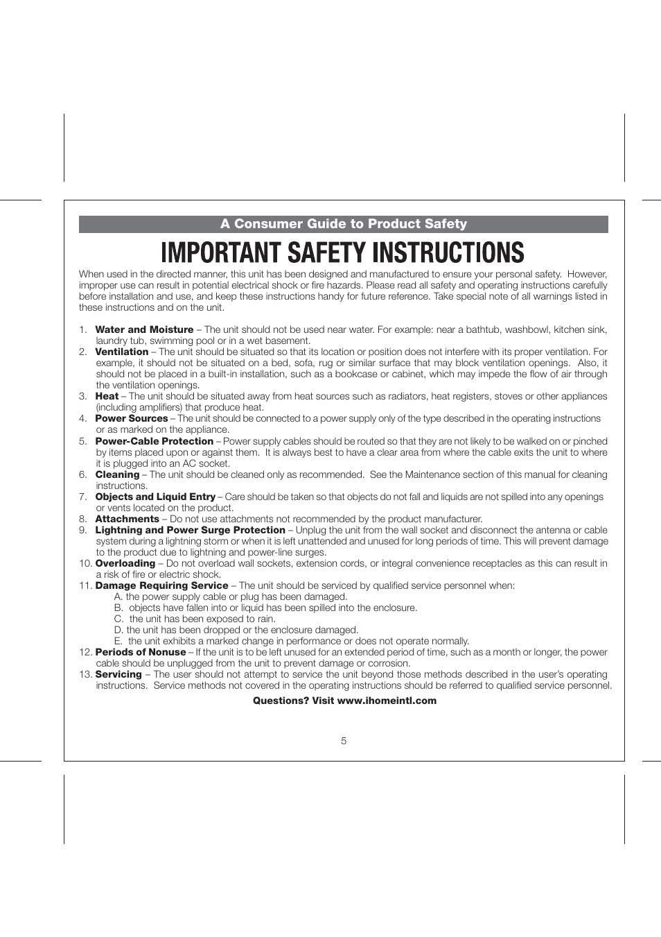 A consumer guide to product safety | iHome IP56 User Manual | Page 8 / 10