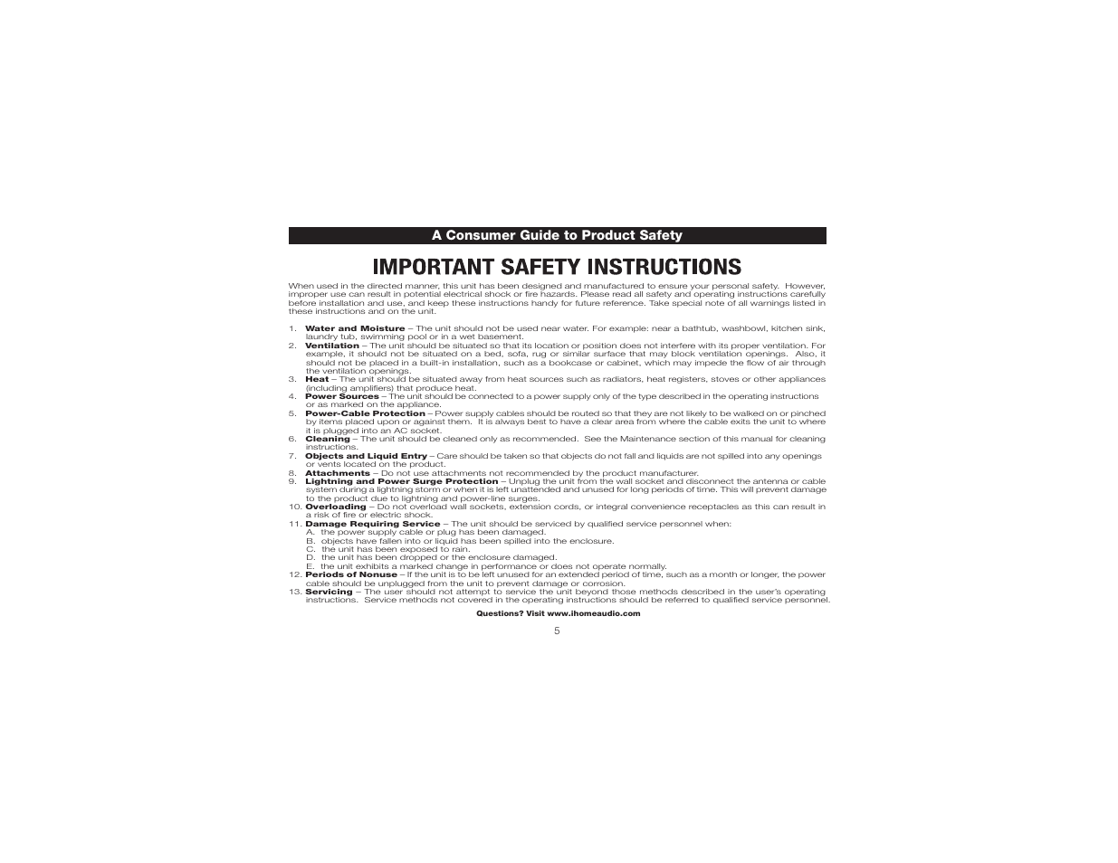 A consumer guide to product safety | iHome iH17 User Manual | Page 8 / 12