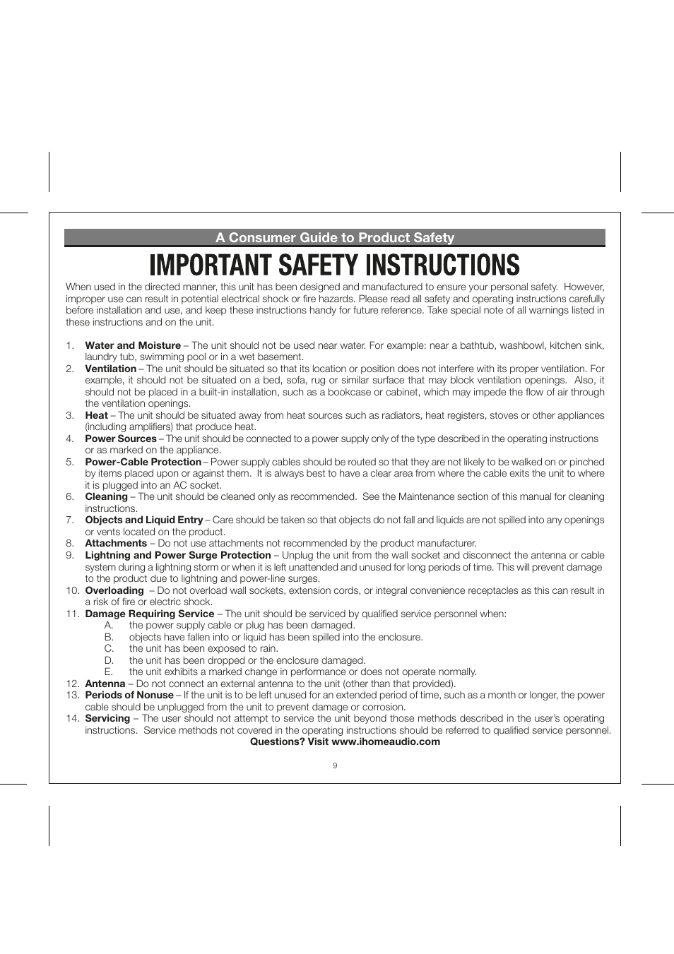 A consumer guide to product safety | iHome IP43 User Manual | Page 11 / 14