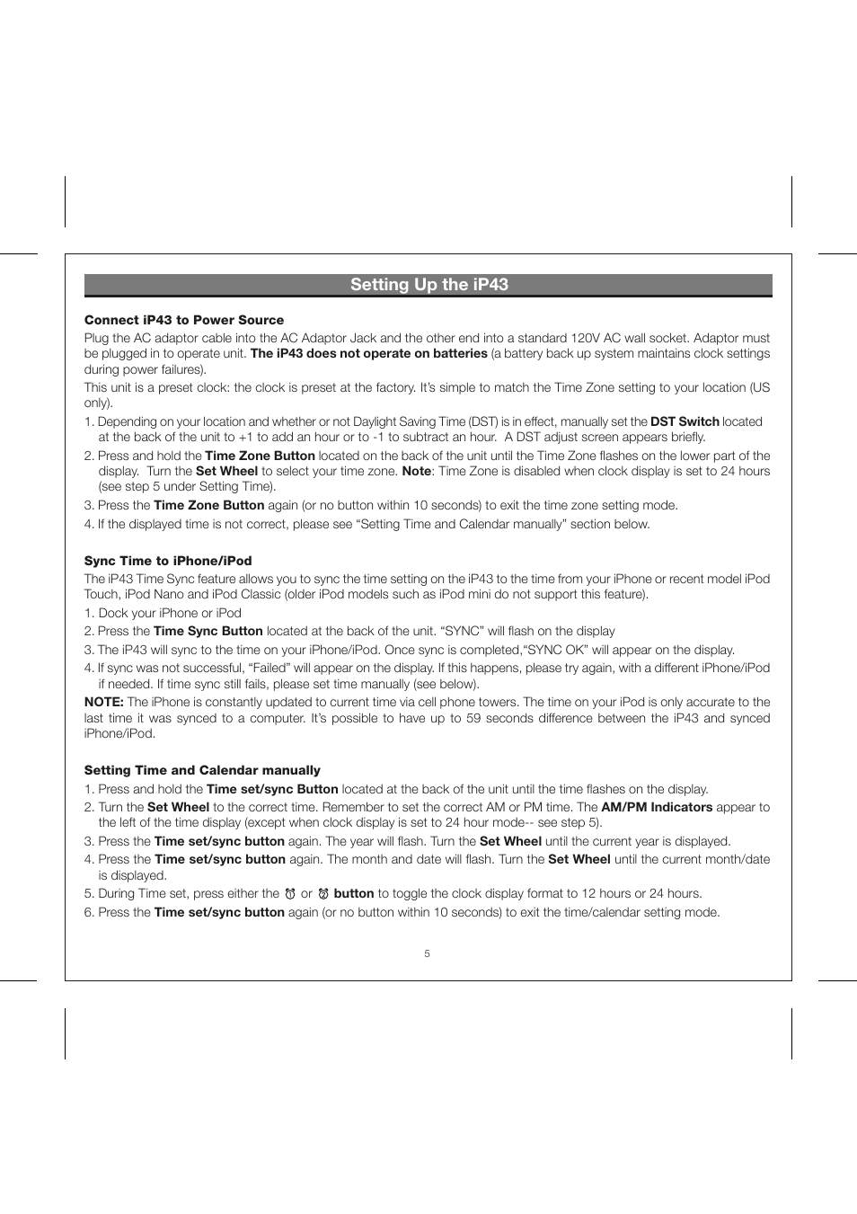 Setting up the ip43 | iHome IP43 User Manual | Page 7 / 14