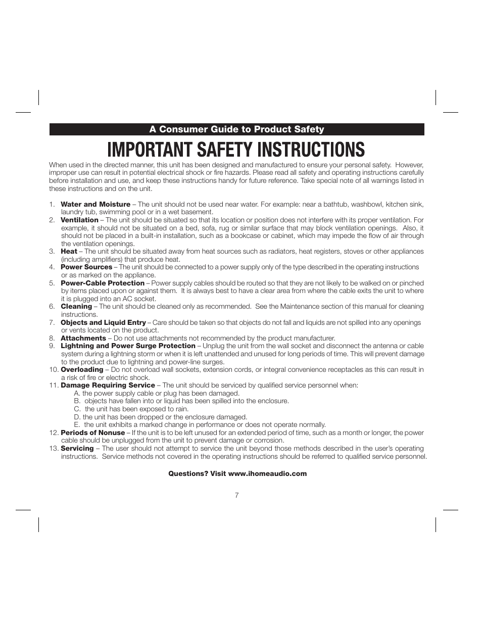 A consumer guide to product safety | iHome IP23 User Manual | Page 10 / 12