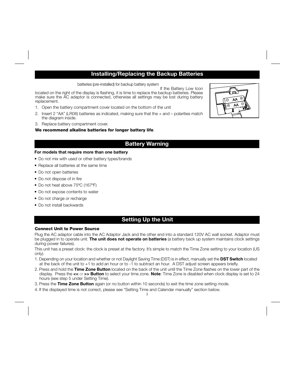 Setting up the unit | iHome IPOD ID37 User Manual | Page 5 / 12