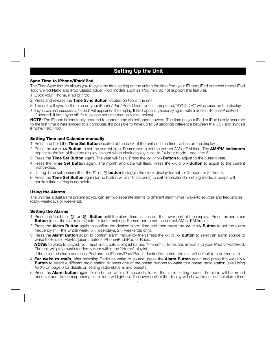 Setting up the unit | iHome IPOD ID37 User Manual | Page 6 / 12
