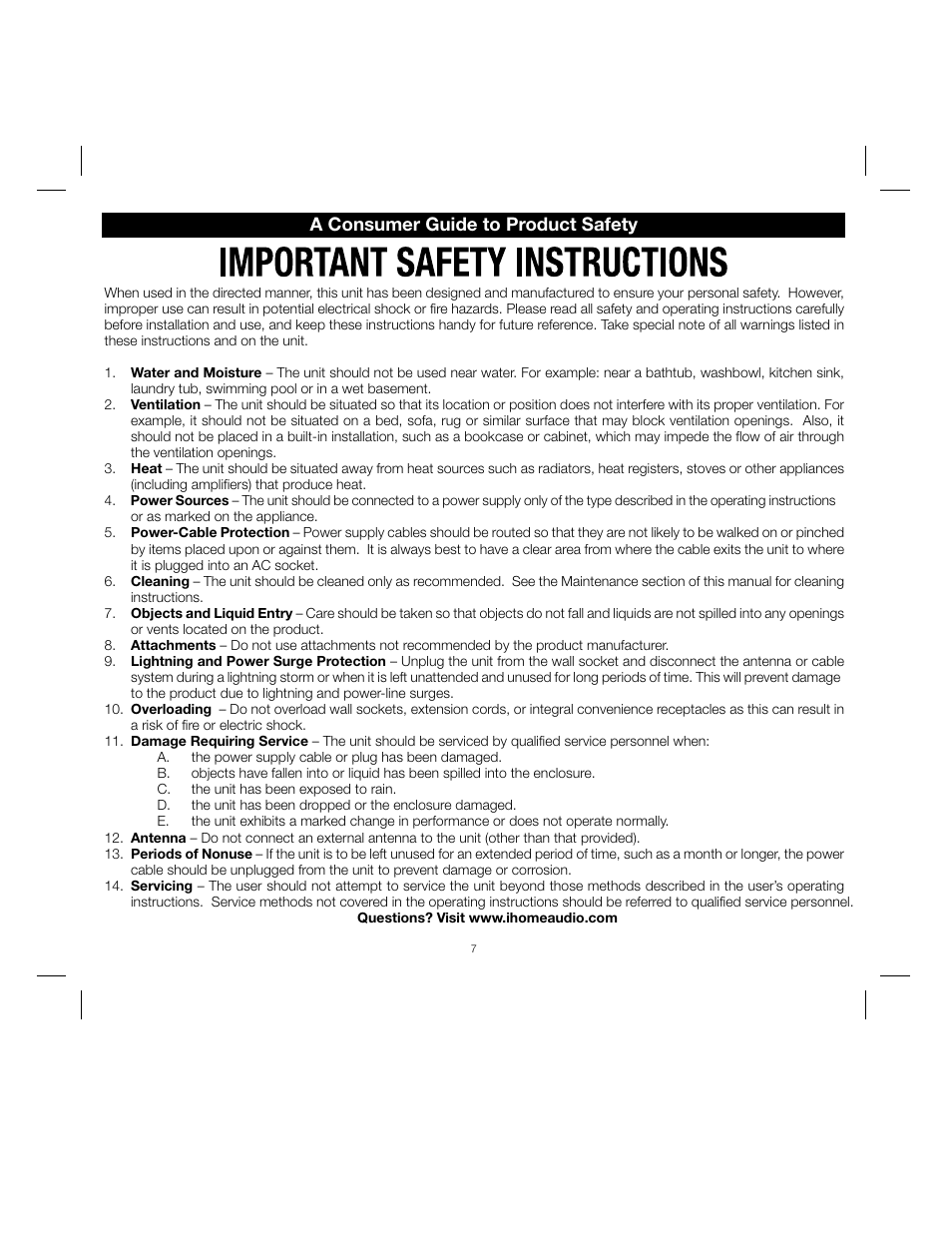 A consumer guide to product safety | iHome IPOD ID37 User Manual | Page 9 / 12