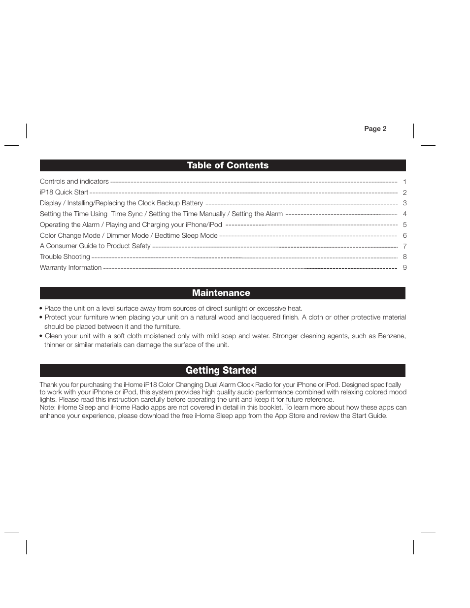 iHome IP18 User Manual | Page 2 / 12