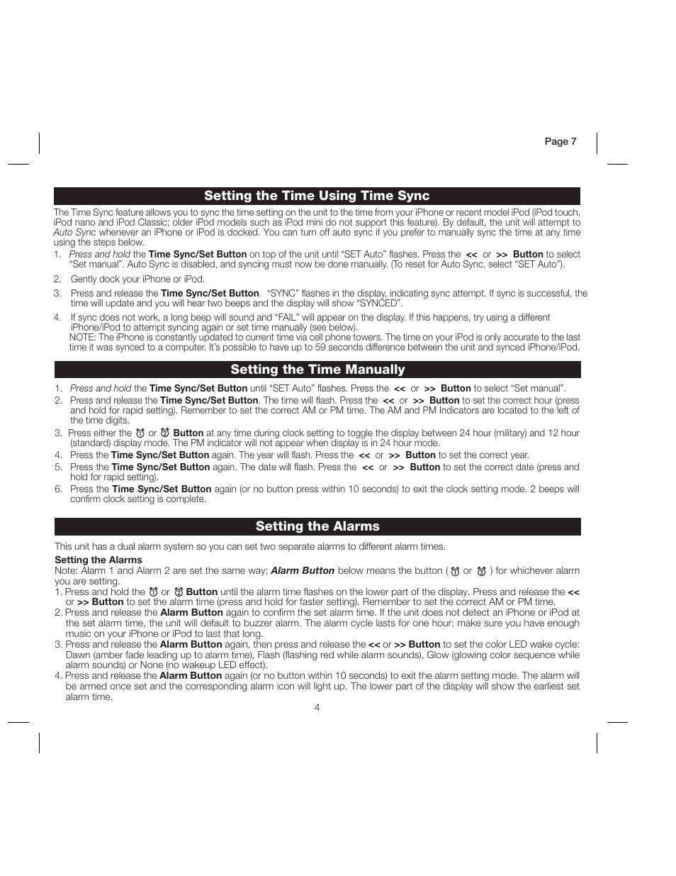 Setting the alarms | iHome IP18 User Manual | Page 7 / 12