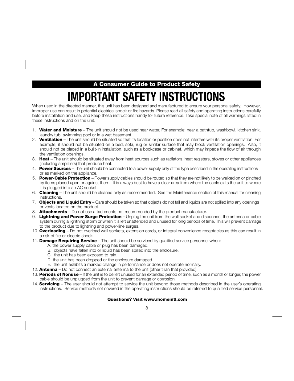 A consumer guide to product safety | iHome IA17 User Manual | Page 11 / 12