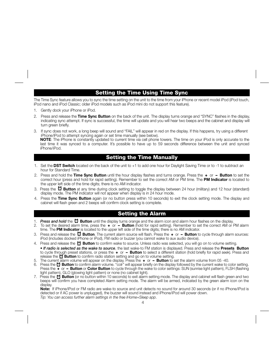 Setting the alarm | iHome IA17 User Manual | Page 7 / 12