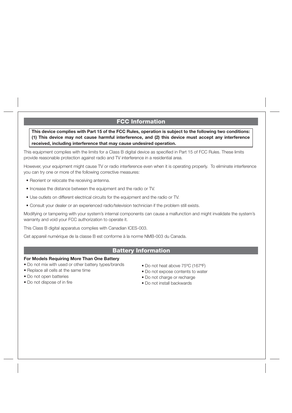 Fcc information, Battery information | iHome IP38 User Manual | Page 3 / 12