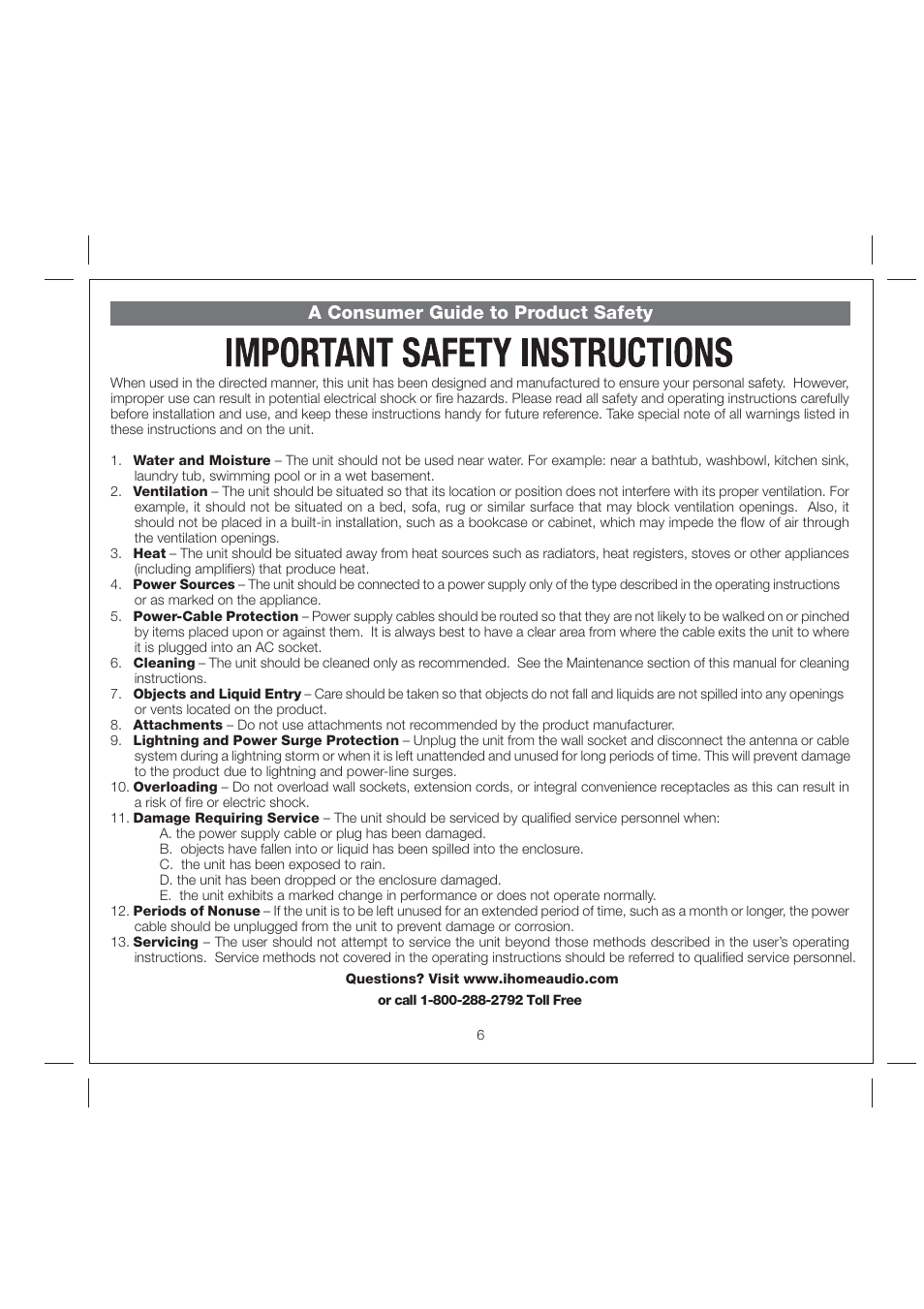 A consumer guide to product safety | iHome IP38 User Manual | Page 9 / 12