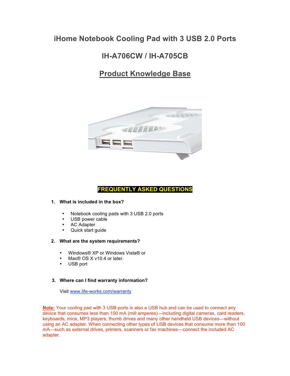 iHome IH-A706CW User Manual | 2 pages