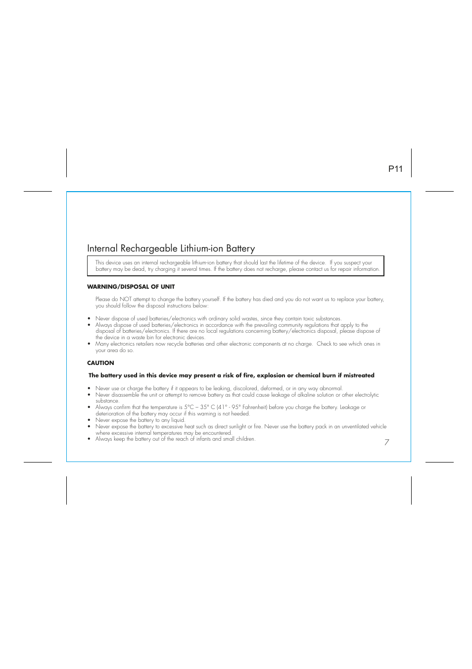 Internal rechargeable lithium-ion battery | iHome IDM12 User Manual | Page 11 / 14