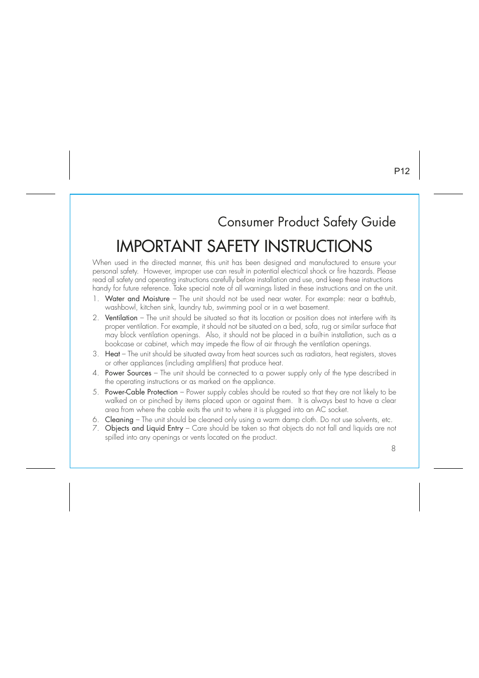 Important safety instructions, Consumer product safety guide | iHome IDM12 User Manual | Page 12 / 14