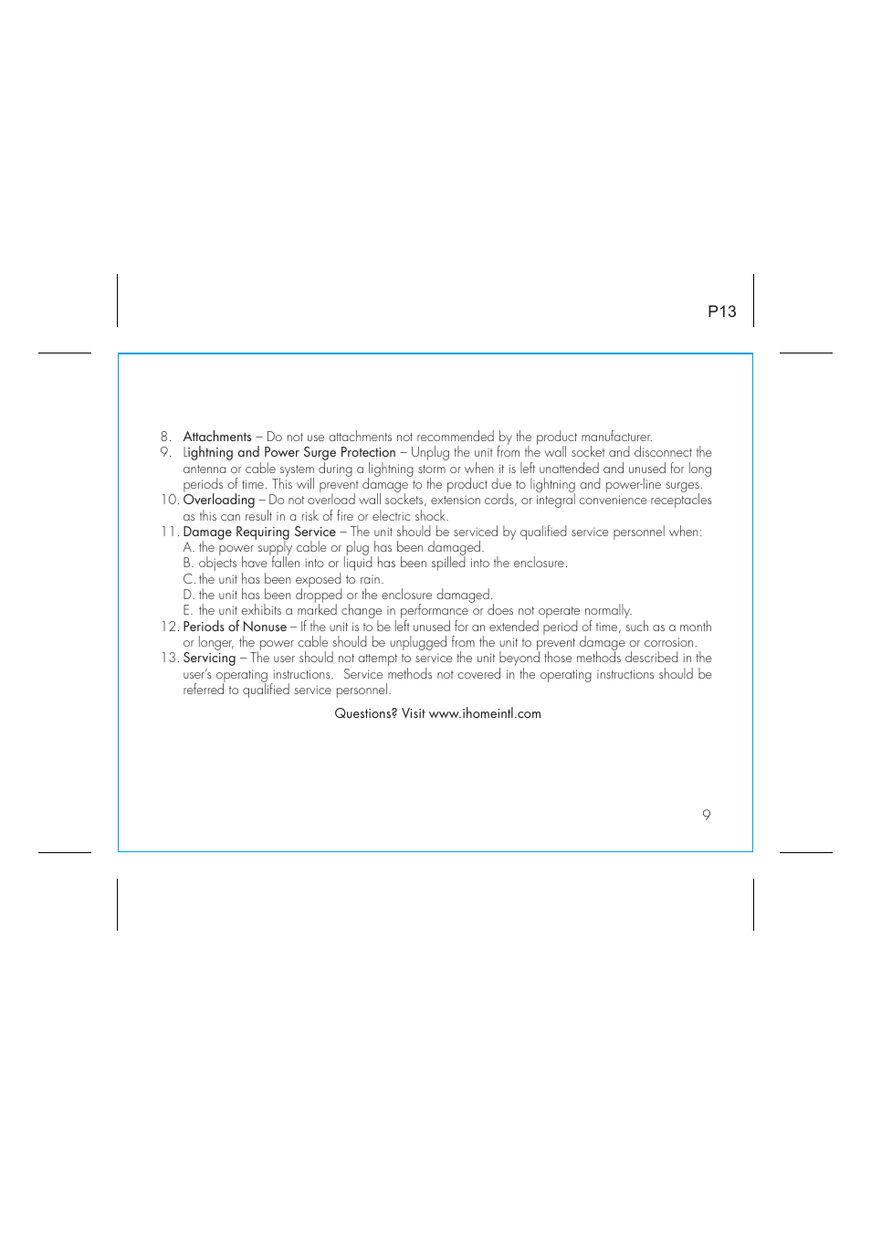 iHome IDM12 User Manual | Page 13 / 14