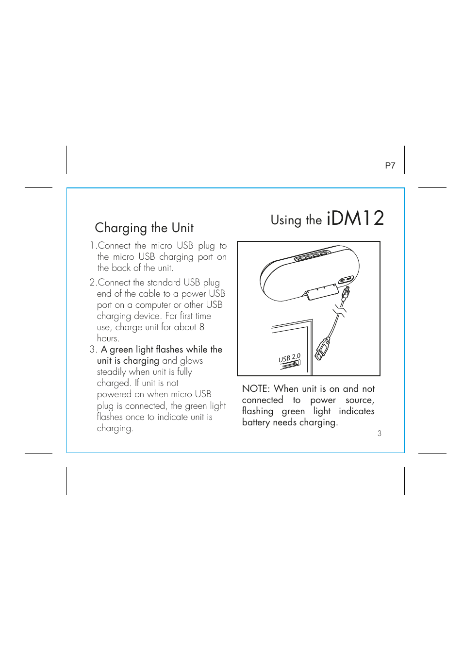 Idm12, Using the charging the unit | iHome IDM12 User Manual | Page 7 / 14