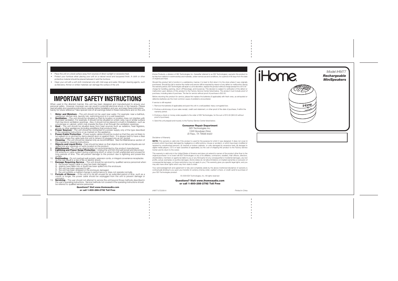 iHome iHM77 User Manual | 5 pages