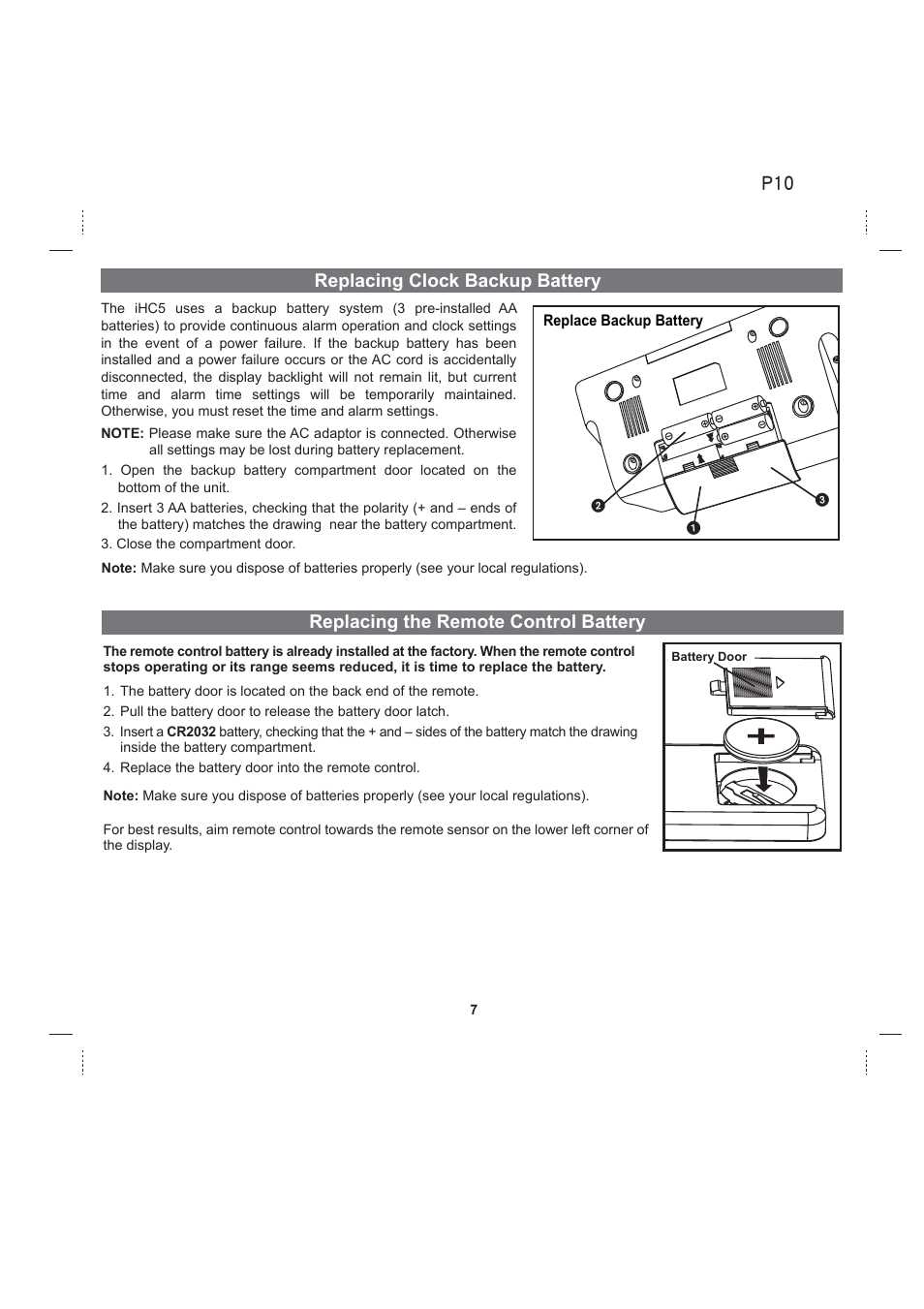 Replacing clock backup battery | iHome iHC5 User Manual | Page 10 / 17