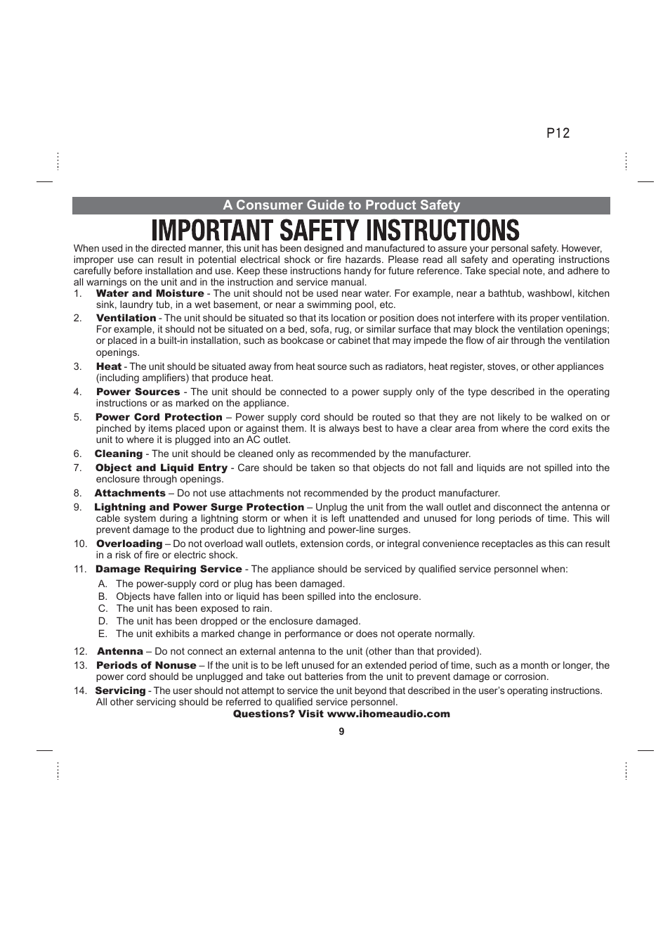 A consumer guide to product safety | iHome iHC5 User Manual | Page 12 / 17