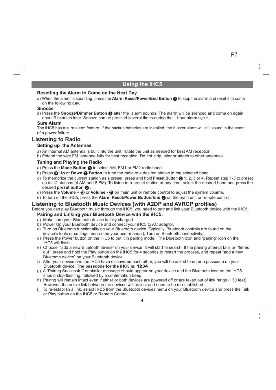 Using the ihc5, Listening to radio | iHome iHC5 User Manual | Page 7 / 17