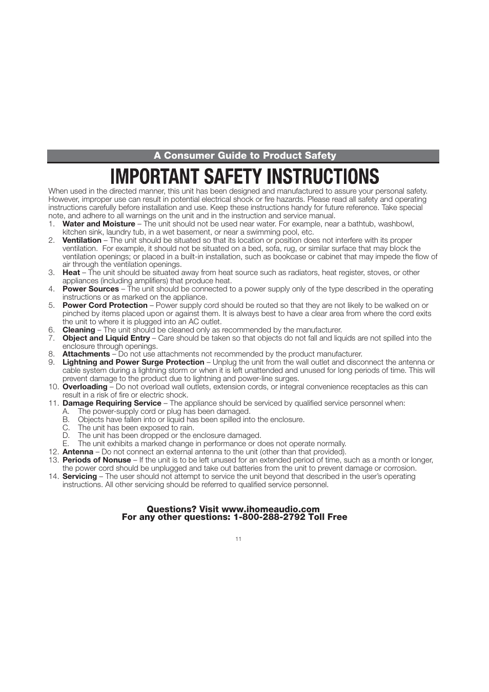 A consumer guide to product safety | iHome ID28 User Manual | Page 14 / 17