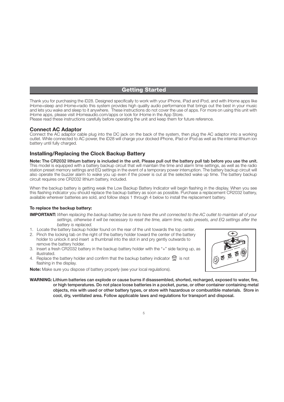 Getting started | iHome ID28 User Manual | Page 8 / 17