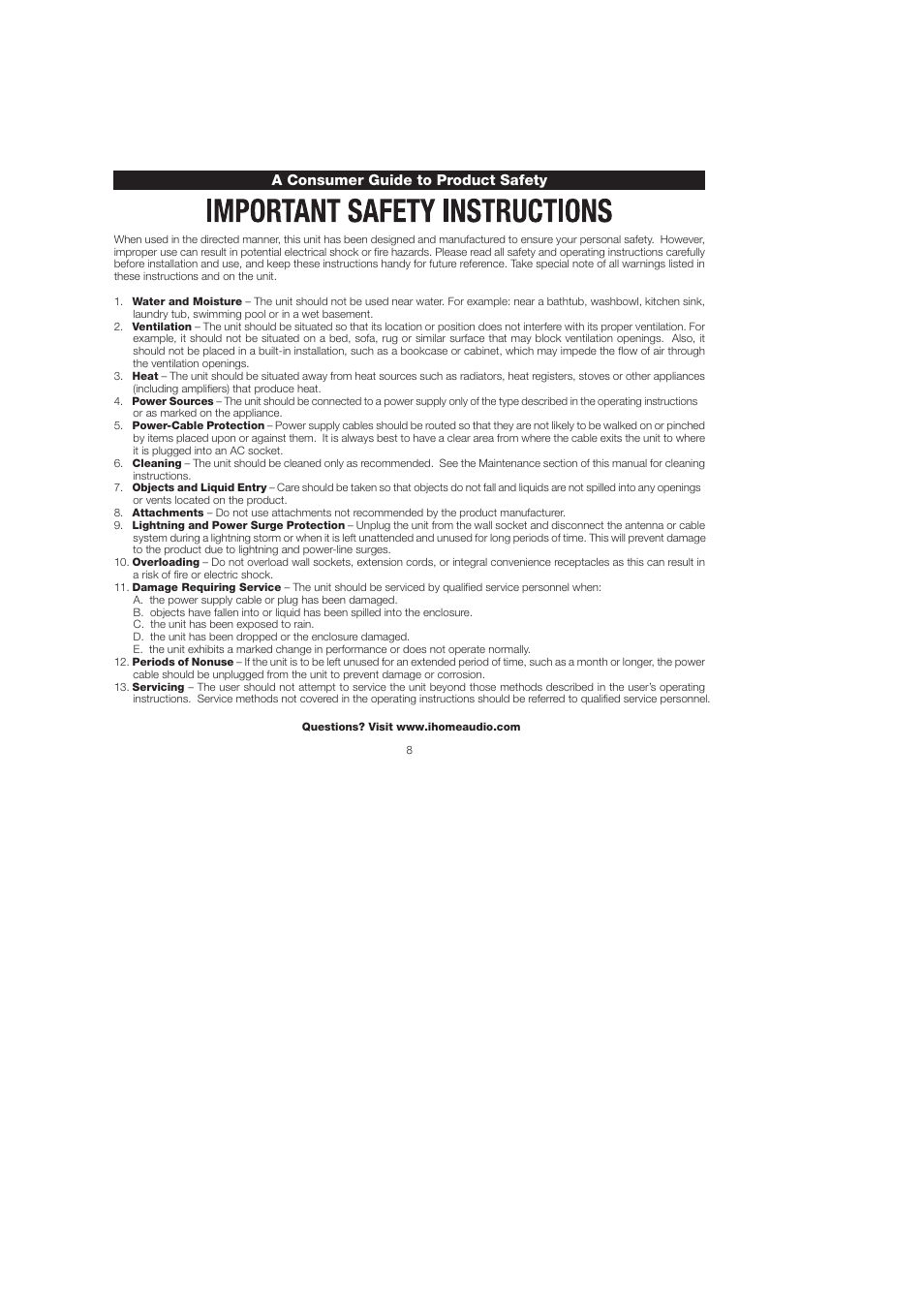 A consumer guide to product safety | iHome iH16 User Manual | Page 11 / 14