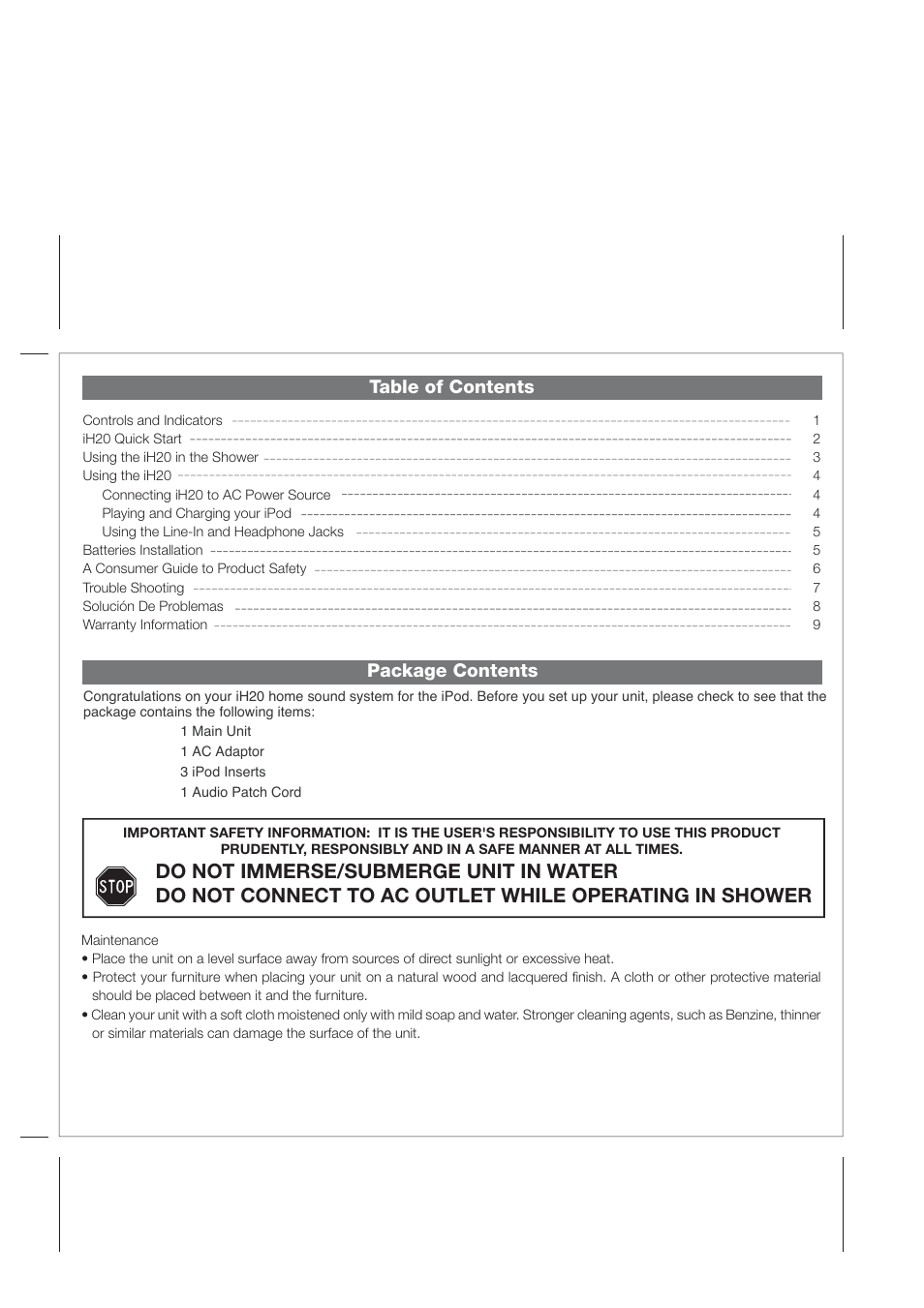 iHome Hidro-Fi iH2O User Manual | Page 2 / 11