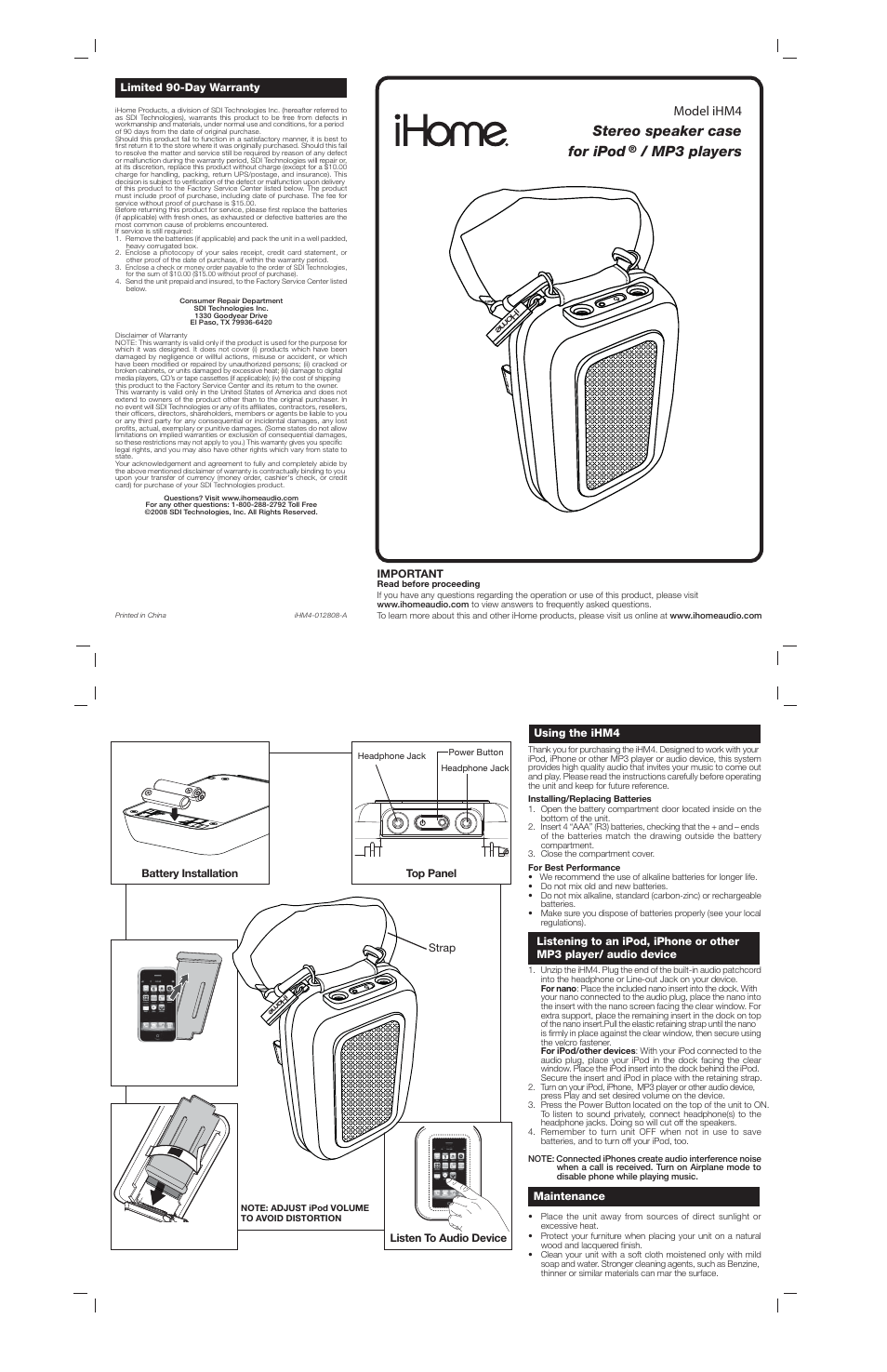 iHome iHM4 IB User Manual | 2 pages