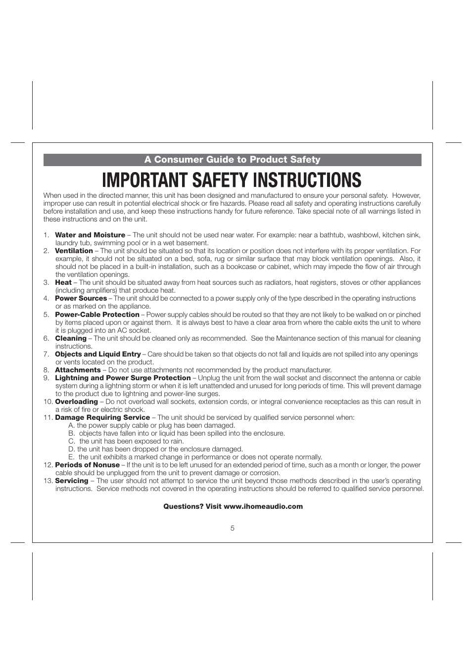 A consumer guide to product safety | iHome iH13 User Manual | Page 7 / 10