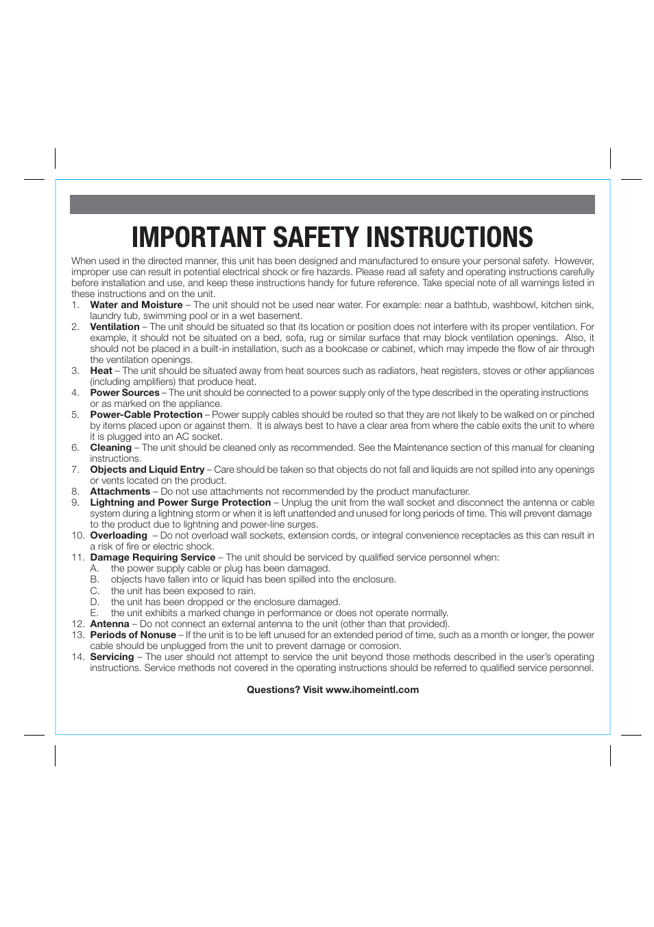 A consumer guide to product safety | iHome IA63 User Manual | Page 13 / 14