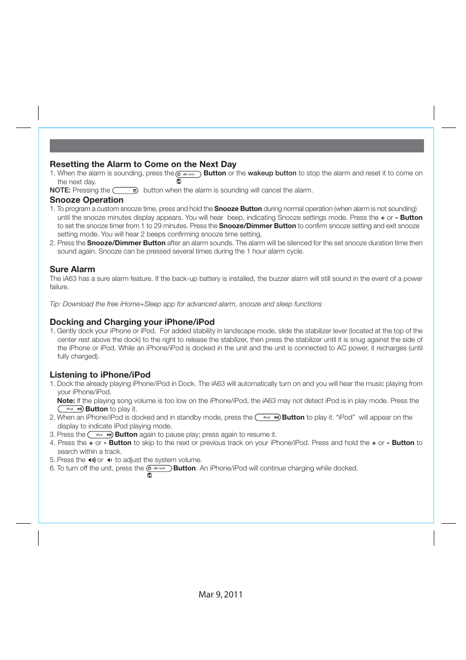 Setting up the ia63 | iHome IA63 User Manual | Page 8 / 14