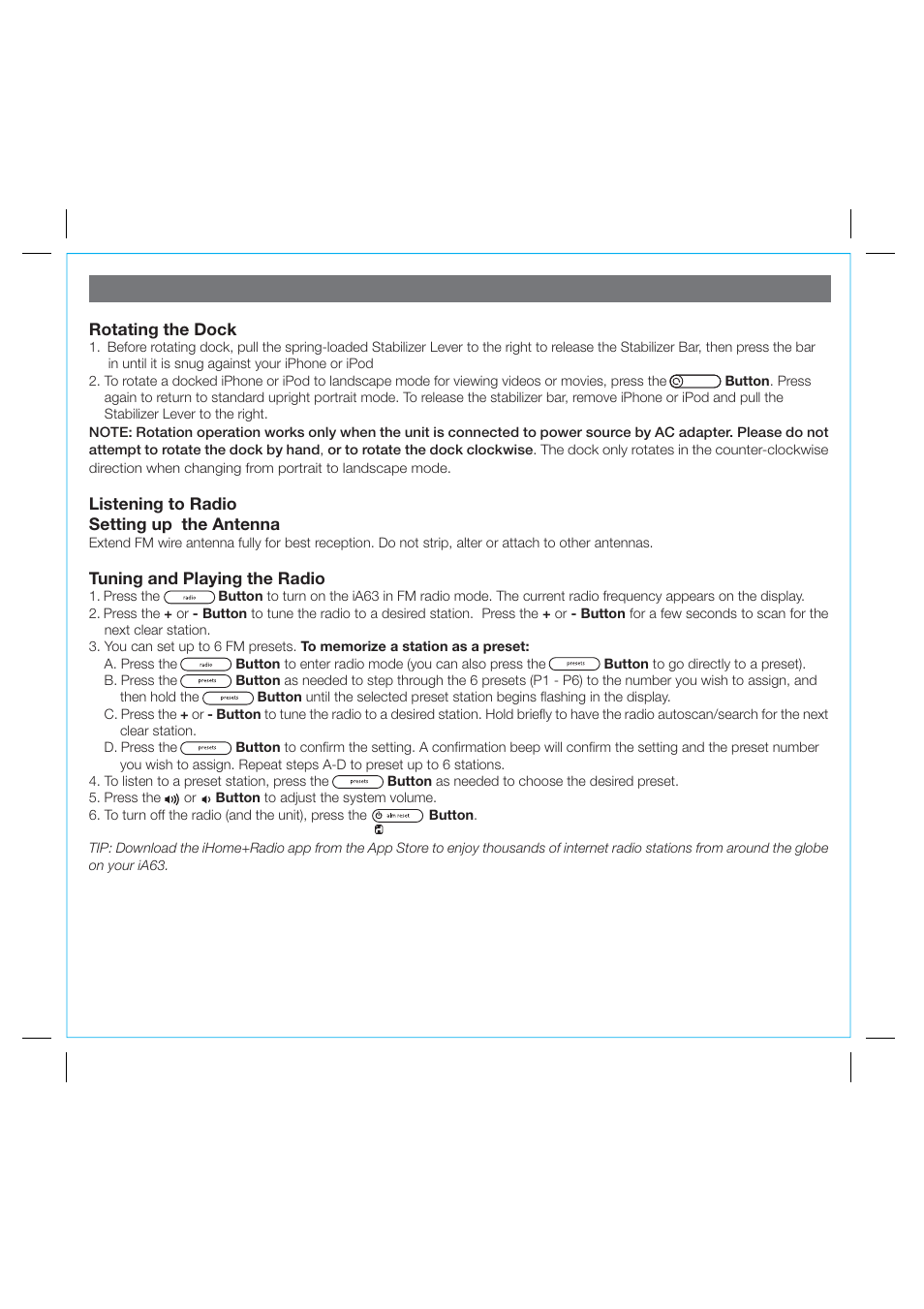 Setting up the ia63 | iHome IA63 User Manual | Page 9 / 14