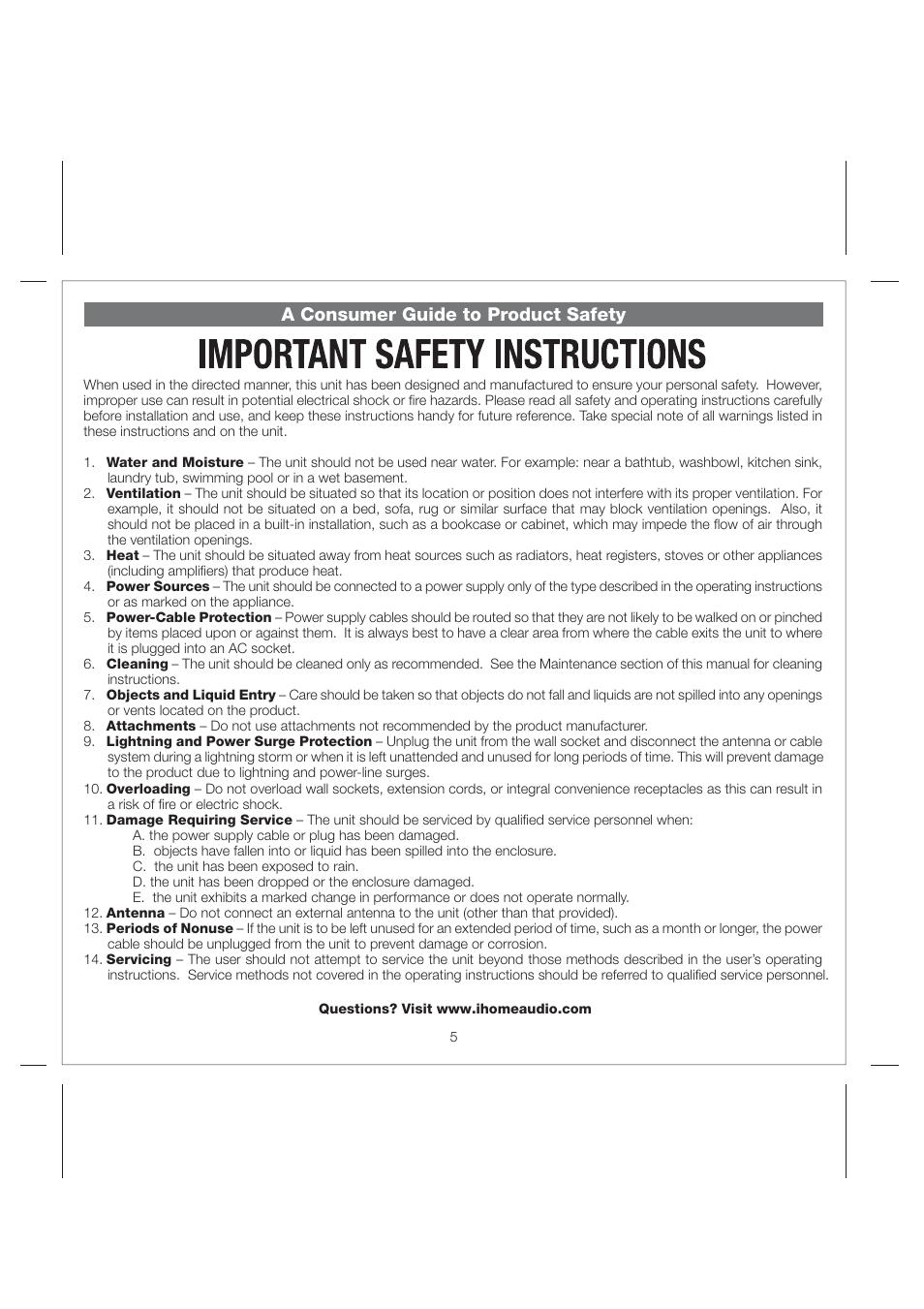 A consumer guide to product safety | iHome iH19 User Manual | Page 7 / 10