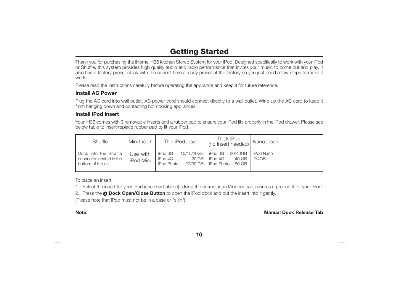 Getting started | iHome iH36 User Manual | Page 11 / 21