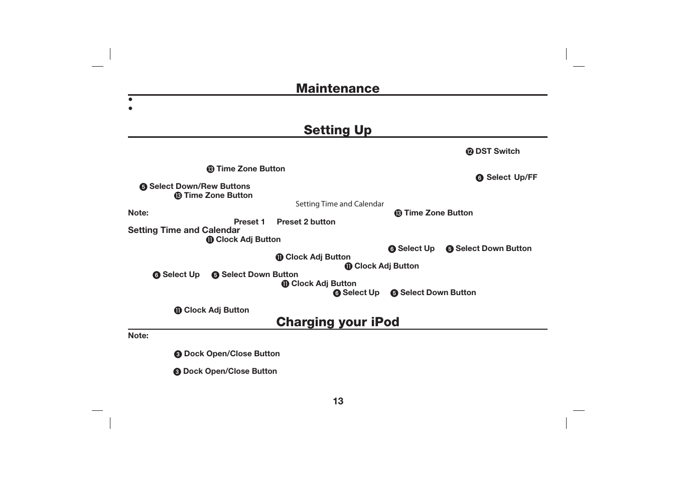 Maintenance, Setting up, Charging your ipod | iHome iH36 User Manual | Page 14 / 21