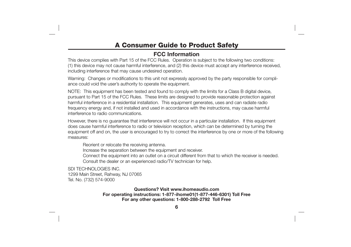 A consumer guide to product safety, Fcc information | iHome iH36 User Manual | Page 7 / 21