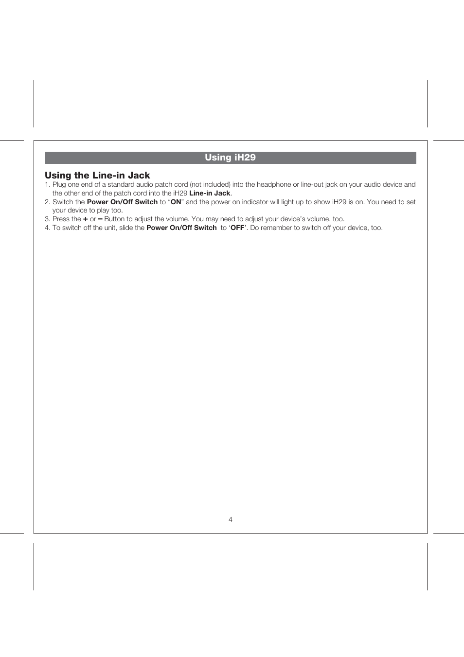 Using ih29 using the line-in jack | iHome iH29 User Manual | Page 7 / 11