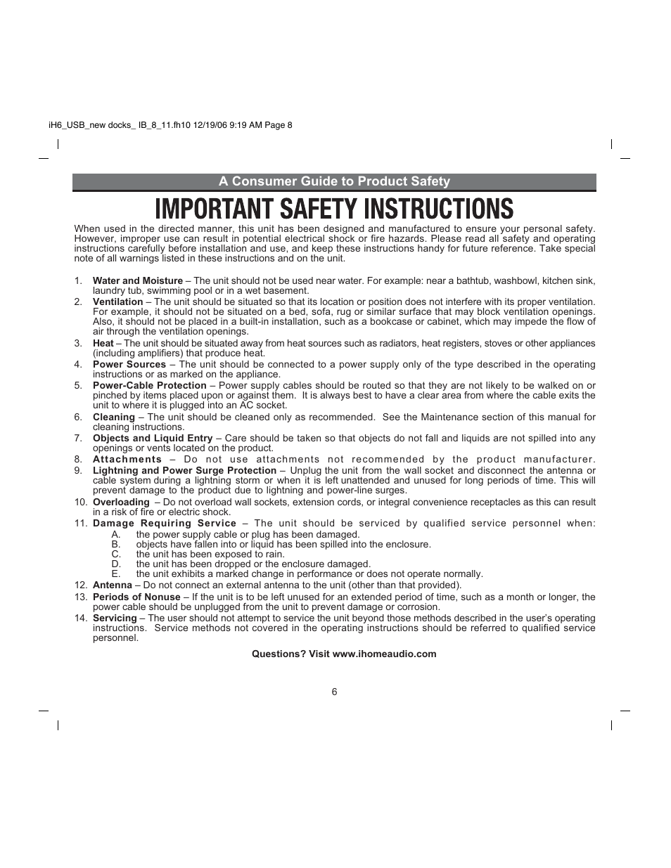 A consumer guide to product safety | iHome iH6 User Manual | Page 8 / 13