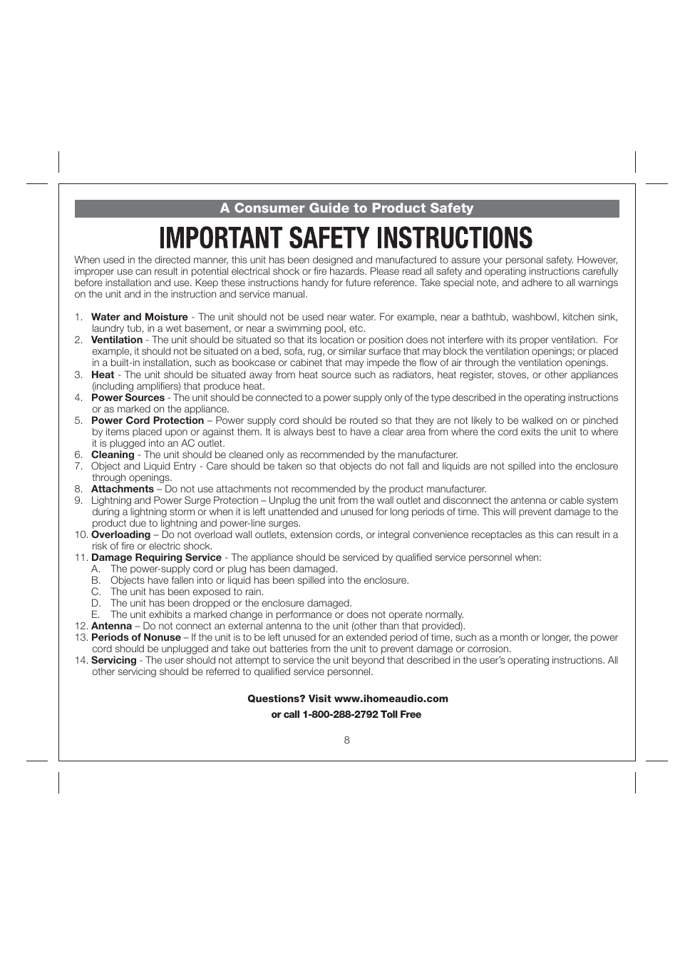 A consumer guide to product safety | iHome iP40 User Manual | Page 11 / 14