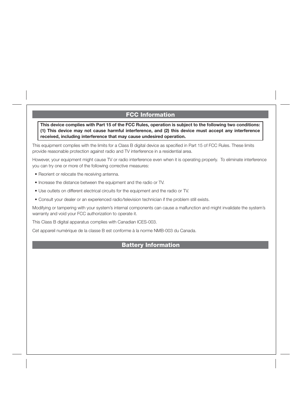 Fcc information, Battery information | iHome iP40 User Manual | Page 3 / 14