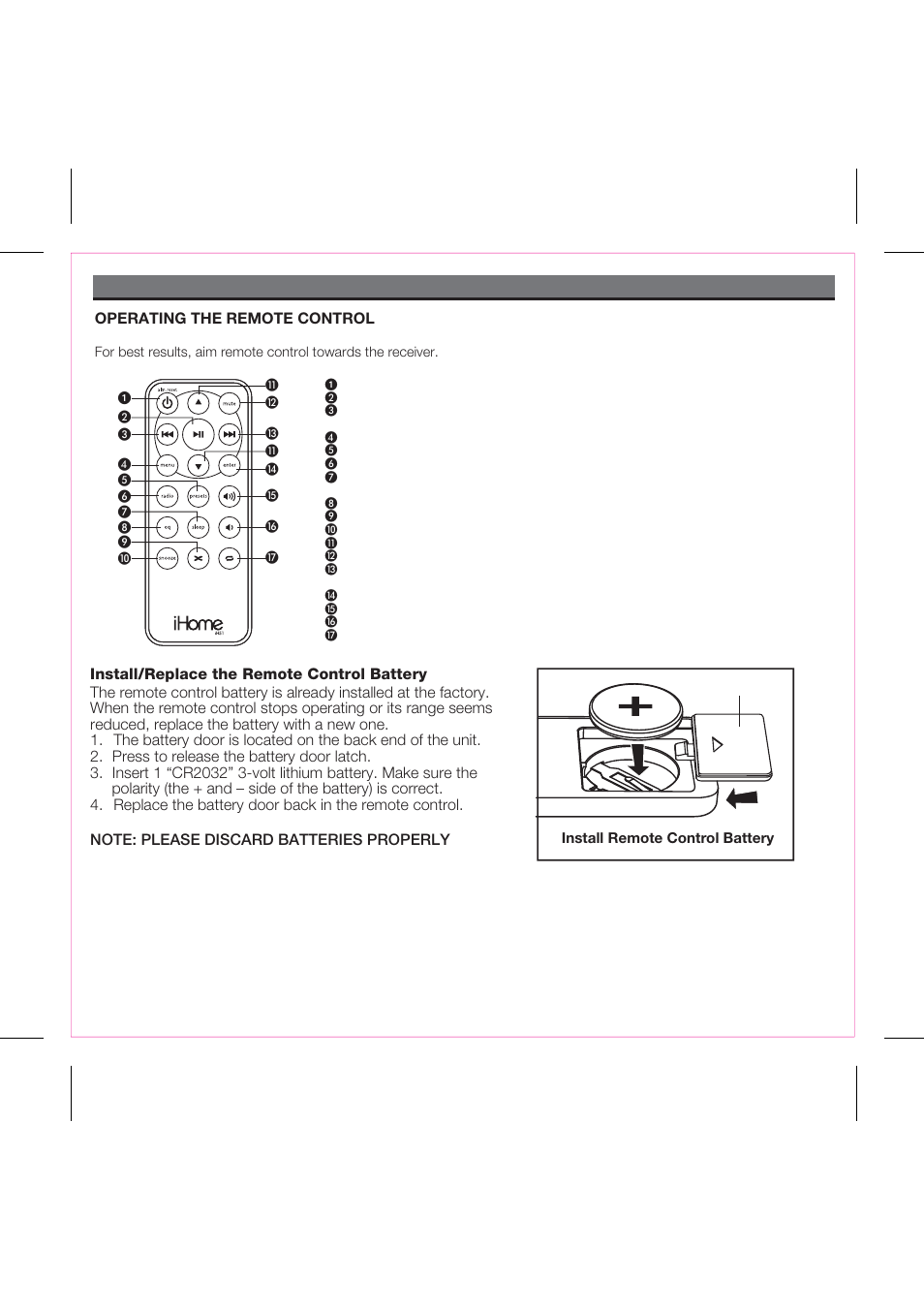 Using the remote control unit | iHome iH51 User Manual | Page 12 / 17