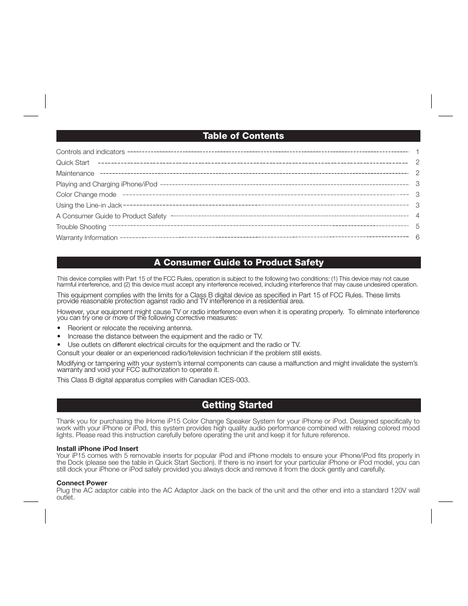 Getting started | iHome IP15 User Manual | Page 2 / 8