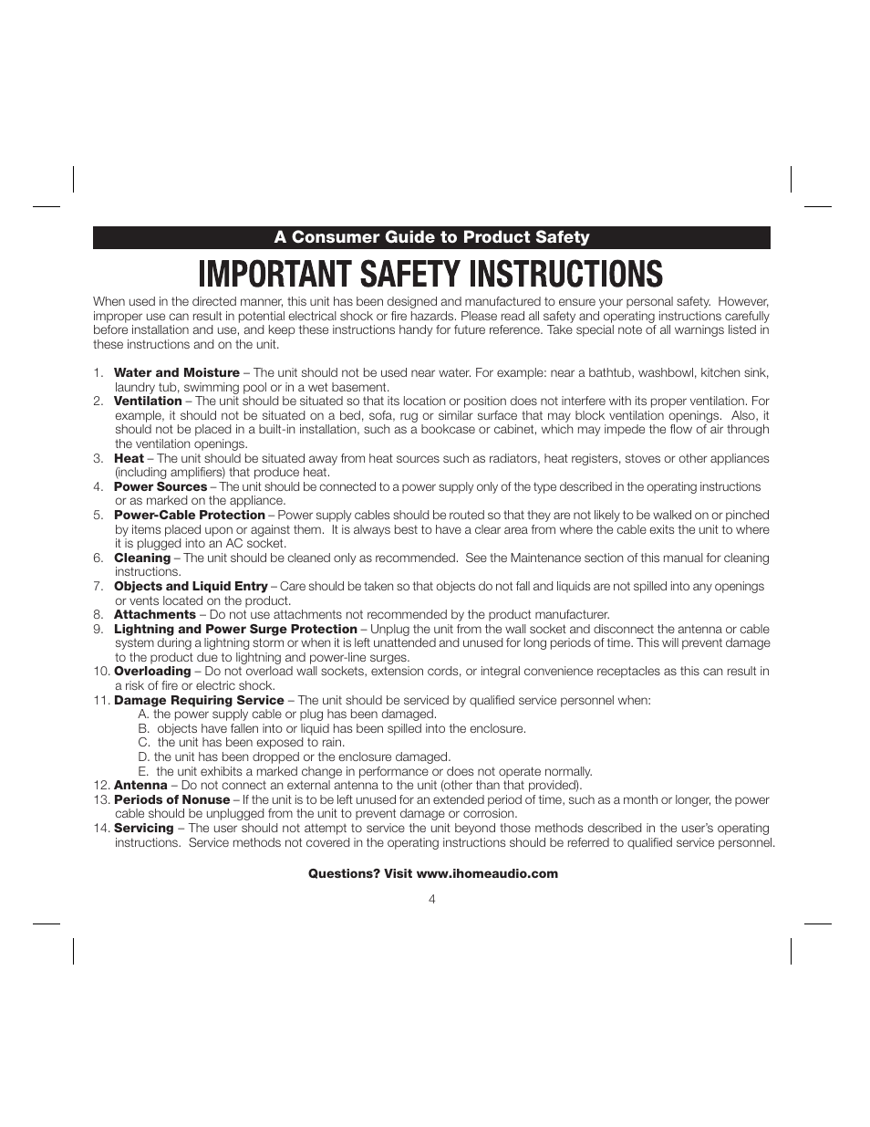 A consumer guide to product safety | iHome IP15 User Manual | Page 6 / 8