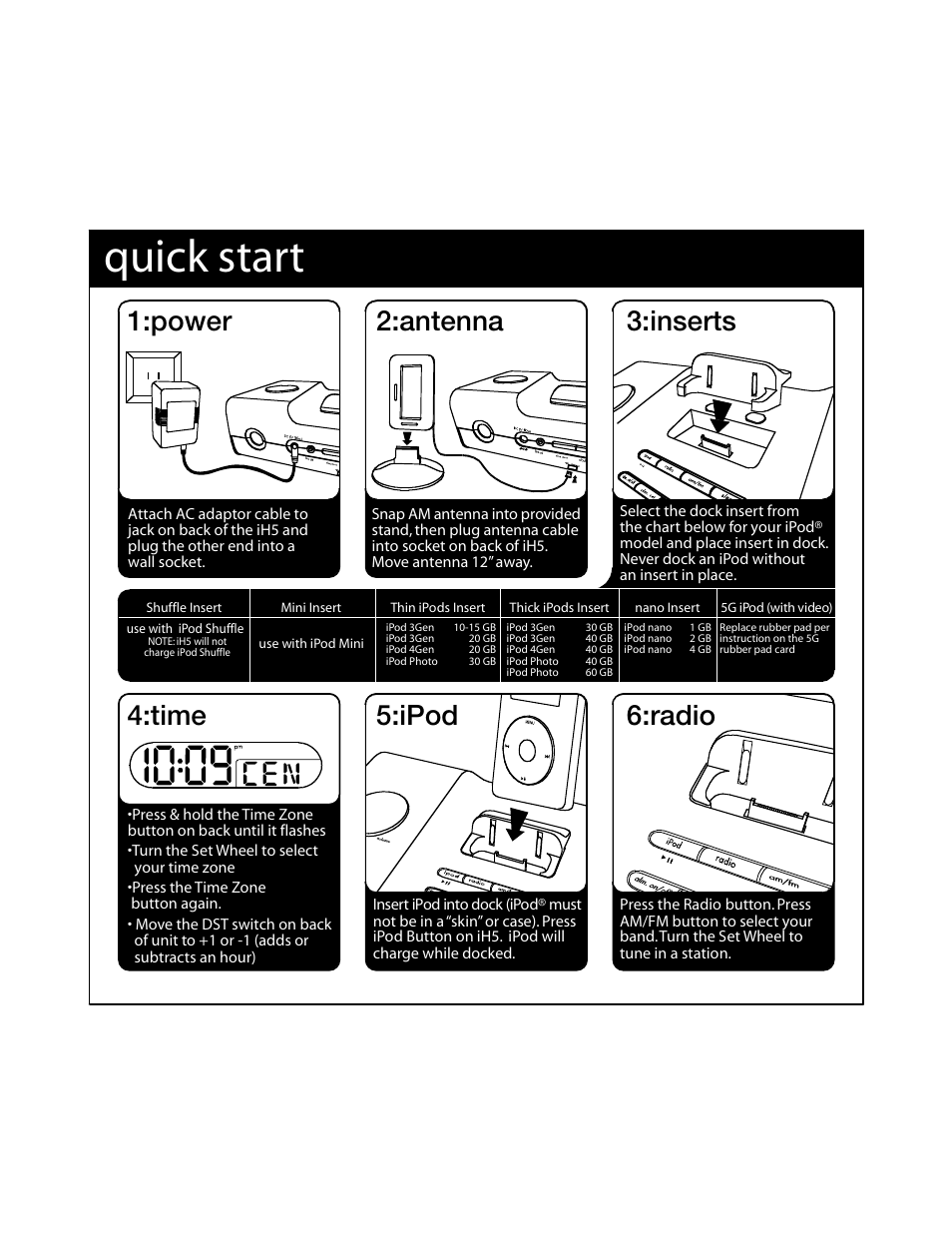 Quick start | iHome iH5 User Manual | Page 3 / 13