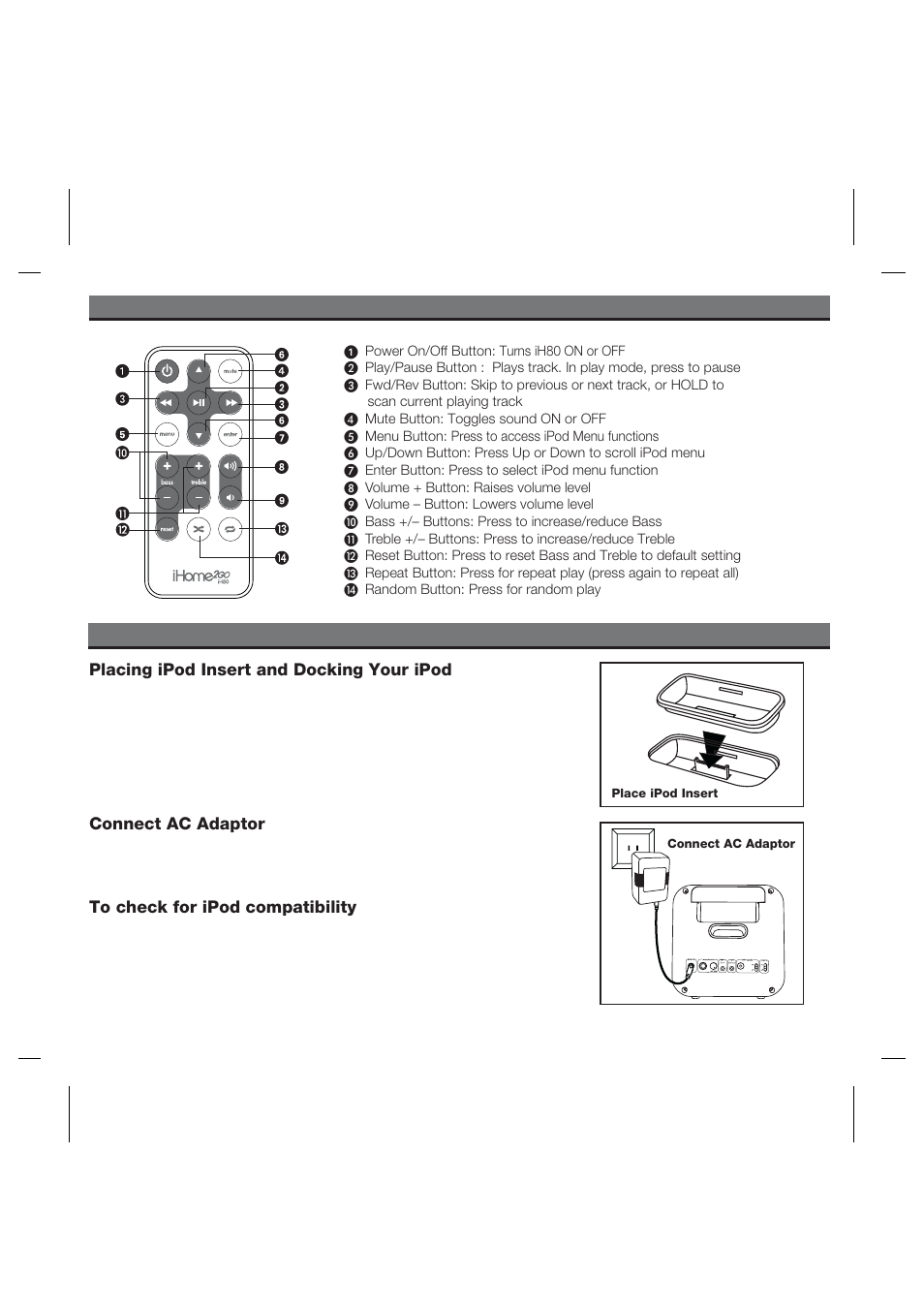 Using the ih80, Using the remote control | iHome iH80 User Manual | Page 7 / 15